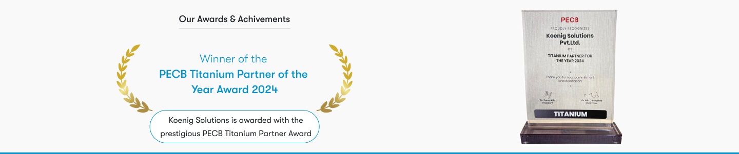 PECB proudly recognized Koenig Solutions Pvt Ltd as Titanium Partner of the Year 2024